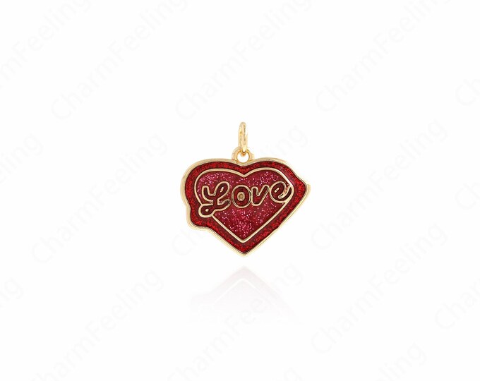 Enamel Heart Pendant, Heart Charm, Red Heart Charm, Heart Necklace, Enamel Charm, DIY Jewelry Making Accessories 19x18x2mm