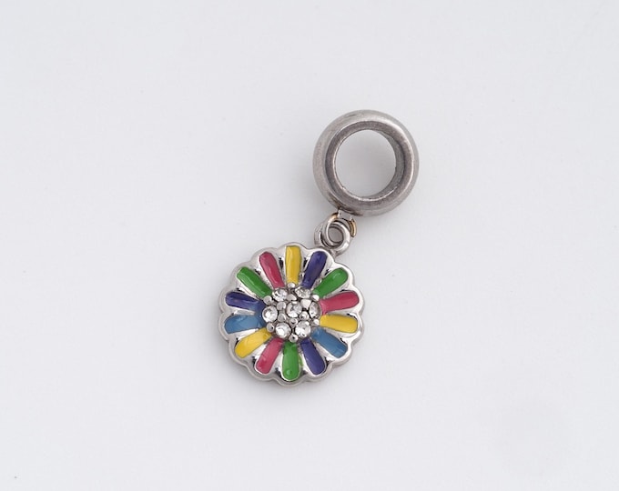 Stainless Steel Daisy Pendant,Enamel Flower Charms,CZ Daisy Charm, DIY Jewelry Supplies, 25x11.6x2.5mm