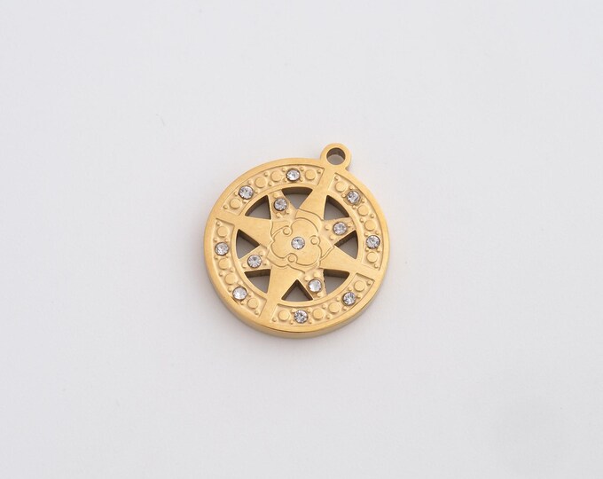 Enamel Polaris Charms,Dainty Round Charm, 18K Gold Filled Star Pendant,DIY Jewelry Accessories 18x16x2.3mm