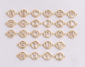 5 PCS Micro-Pave Initial Connector,Letter Connector, 18K Gold Filled Alphabet Charm, DIY Bracelet Necklace Accessories, 18.5x13x2.6mm