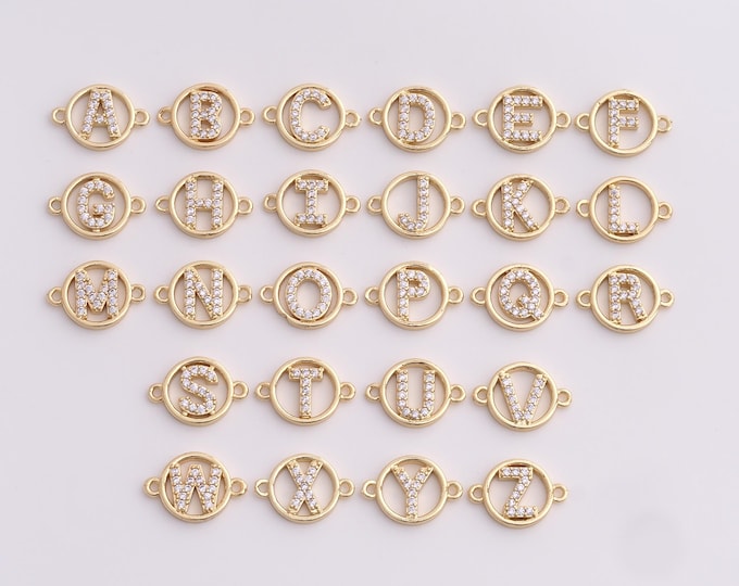 5 PCS Micro-Pave Initial Connector,Letter Connector, 18K Gold Filled Alphabet Charm, DIY Bracelet Necklace Accessories, 18.5x13x2.6mm
