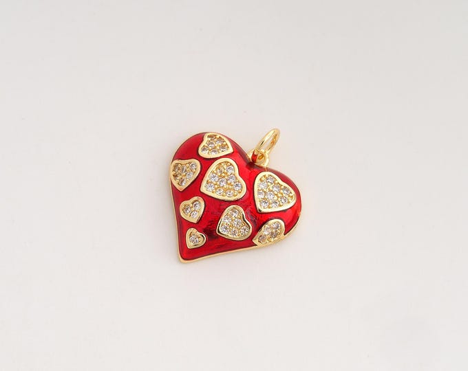 CZ Heart Pendant,Enamel Love Pendant,18K Gold Filled Heart Charm,DIY Jewelry Accessories,20.3x17.5x3.2mm