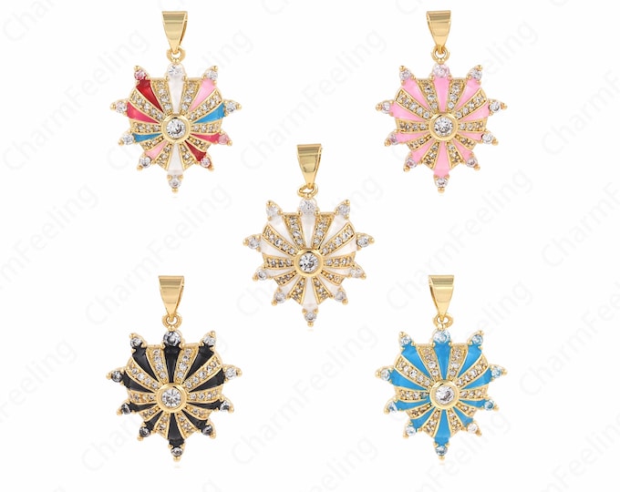 Enamel Charm,18K Gold Filled Enamel Heart Necklace, Micropavé CZ Shield Pendant, Umbrella Pendant, Shield Charm, 26x19x7mm