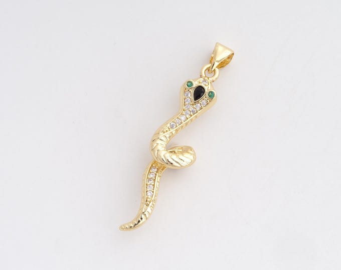 CZ Snake Pendant,Animal Pendant,18K Gold Filled Snake Charm,DIY Jewelry Accessories,40.6x9x4.7mm