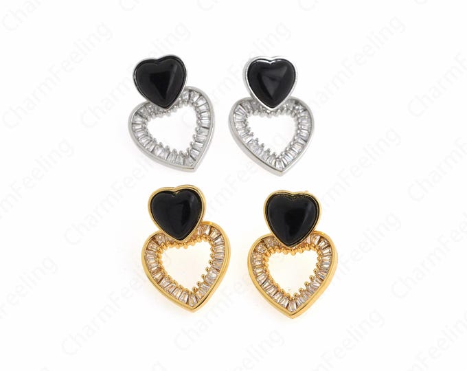 1 Pair,Heart Stud Earrings, Micropavé CZ Love Earrings, 18K Gold Filled Love Earrings, Pierced Earrings, DIY Jewelry Accessories,22x15x5.5mm