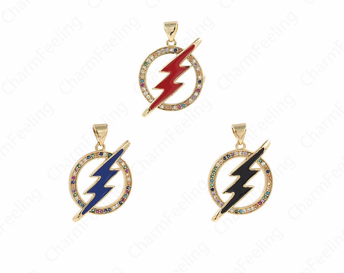 Round Lightning Pendant, 18K Gold Filled Lightning Jewelry, Enamel Lightning Pendant, DIY Jewelry Making Accessories 28x19x2mm
