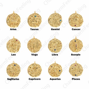 18K Gold Filled Zodiac Pendant, Constellation Pendant,Zodiac Pendant, Micropavé CZ Constellation Necklace,DIY Jewelry Accessories, 25x22x3mm
