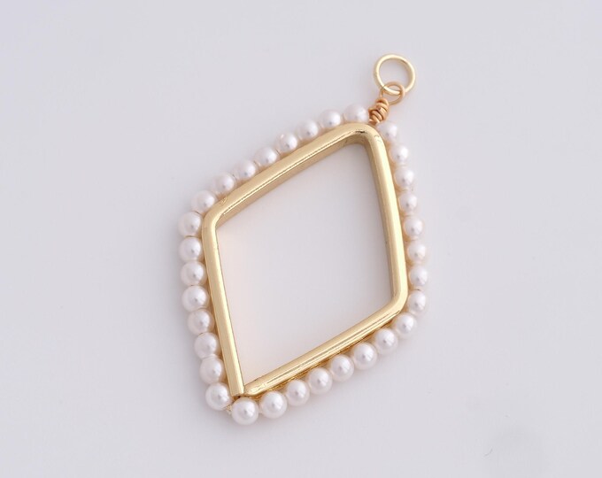 Hollow Square Pendant, 18K Gold Filled Rhombus Pendant,Square Woven Necklace,DIY Accessories 46x28x3.2mm