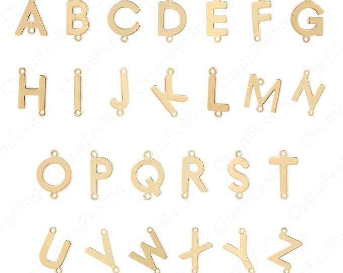 Alphabet Connector, 18K Gold Filled 26 Letter Connectors, Initial Connectors, DIY Jewelry Supplies, 14x8.3x1.5mm
