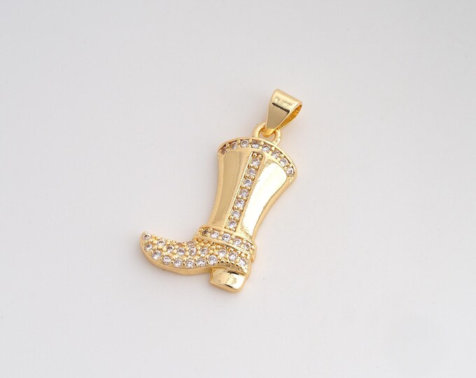 CZ Knight Boot Pendant,Knight Boot Pendant,18K Gold Filled Knight Boot Charm,DIY Jewelry Accessories,26.5x14x3.3mm