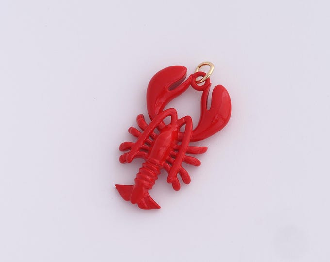 Crayfish Pendant,Marine Life Theme Jewelry,18K Gold Filled Lobster Charm,Enamel Charms,DIY Jewelry Making Accessories,32.5x17x5mm