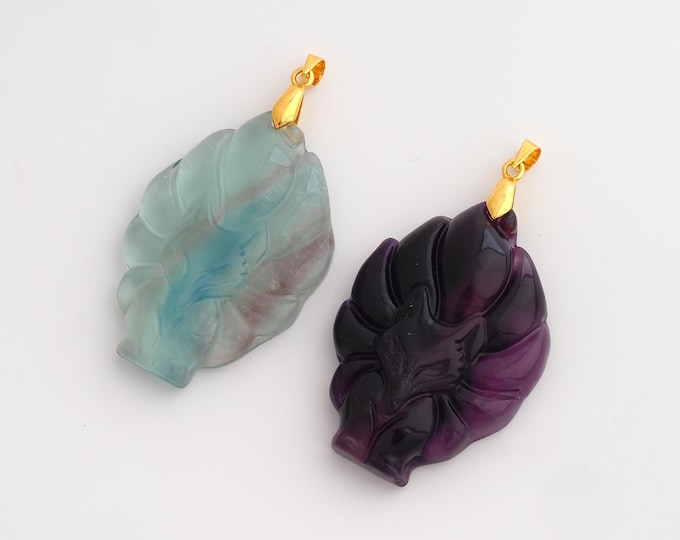 Natural Stone Pendant,Nine-Tailed Fox Gemstones Charms,Energy Stone Charm,DIY Jewelry Accessories,55.5x29.5x8.8mm