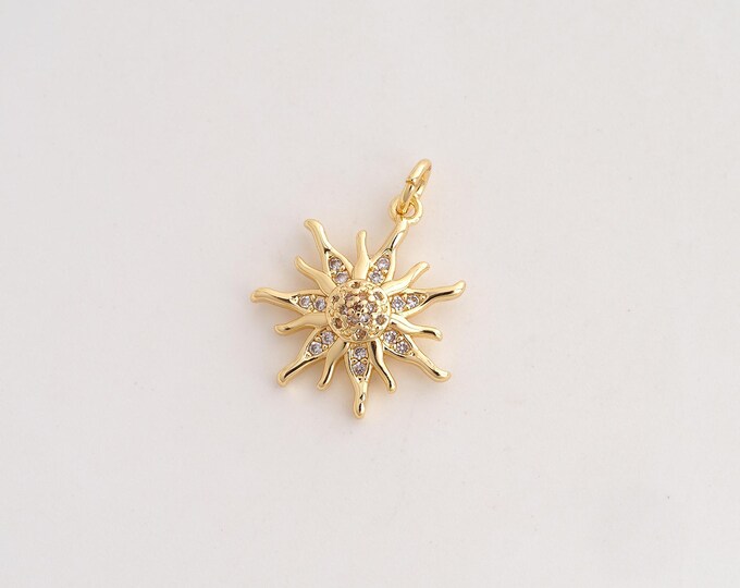CZ Sun Pendant,Celestial Pendant,18K Gold Filled Sunburst Charm,DIY Jewelry Accessories,23x18.2x4mm