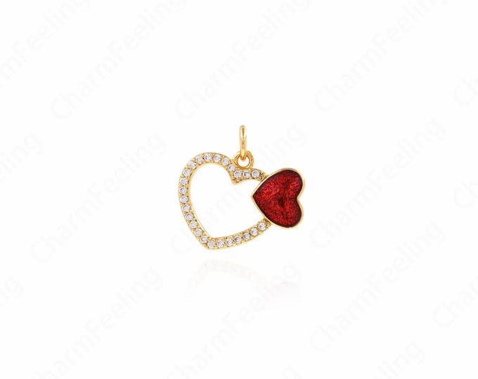Enamel Heart Pendant, Heart Charm, Red Heart Charm, Heart Necklace, Enamel Charm, DIY Jewelry Making Accessories 17x17.5x1.7mm