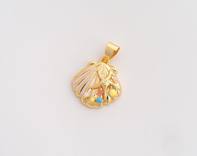 Enamel Shell Pendant,Oyster Pendant,18K Gold Filled Starfish Charm,DIY Jewelry Accessories,20.4x14.7x3.8mm