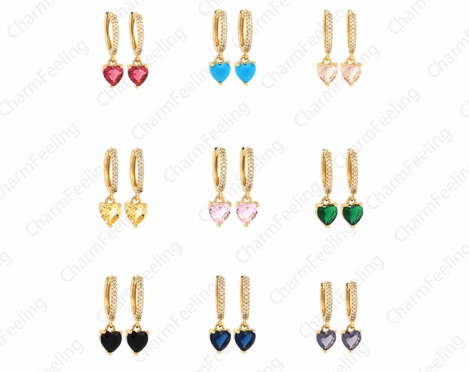 Love Earrings, Micropavé CZ Love Earrings,18K Gold Filled Heart Earrings, Dainty Earrings,Round Earrings,DIY Jewelry Supplies, 22x13mm