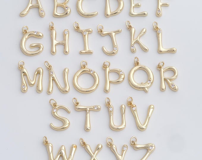18K Gold Filled Initial Pendant, Micropavé CZ Letter Pendant, Alphabet Charm, DIY Jewelry Accessories, 23.5x16x2.7mm