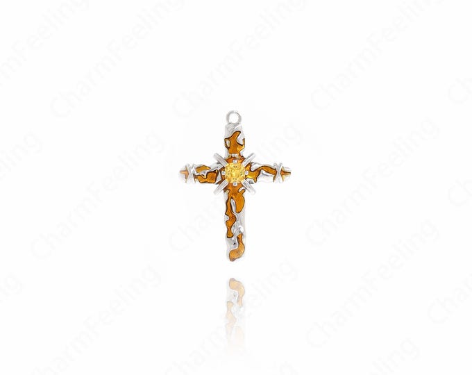 Micropavé CZ Cross Pendant, Religious Charm,Silver Filled Christian Necklace, Faith Charm, DIY Jewelry Accessories, 37.3x27.5x6.5mm