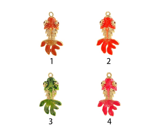 Fish Jewelry,Enamel Fish Necklace, Tropical Fish Pendant, 18K Gold Filled Fish Pendant,Marine Life Jewelry, 29x15.4x10.8mm
