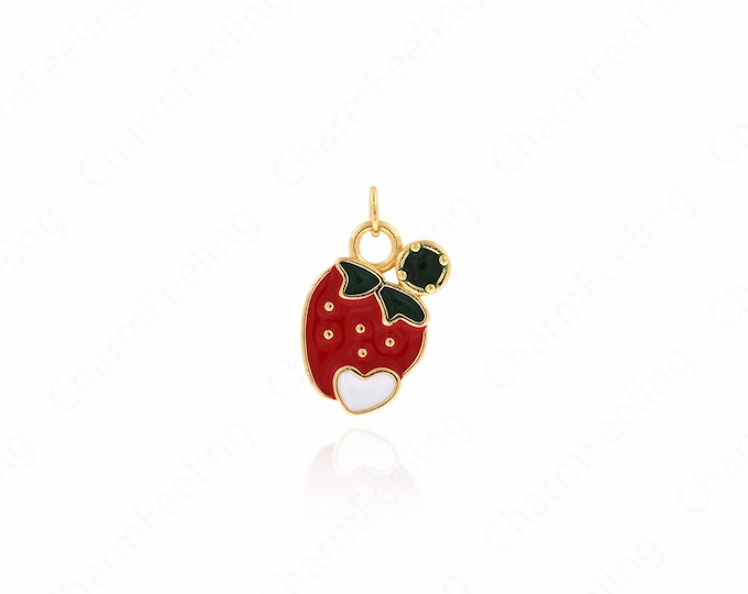 Strawberry Pendant,18K Gold Filled Fruit Necklace,Strawberry Necklace,Fruit Jewelry,Strawberry Charm,DIY Jewelry Accessories 22x12.7x2mm