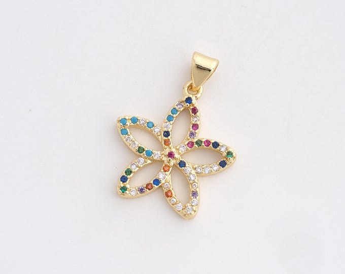 Plant Charm, Flower Pendant, Micropavé CZ Petal Charm,18K Gold Filled Plant Pendant,DIY Jewelry Accessories,25x19x2.5mm