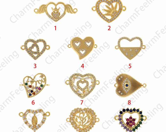 18K Gold Filled Love Connector,Heart-Shaped Connector,Micropaved CZ Sun Connector,Sunshine Charm,Love Charm,Bracelet Accessories
