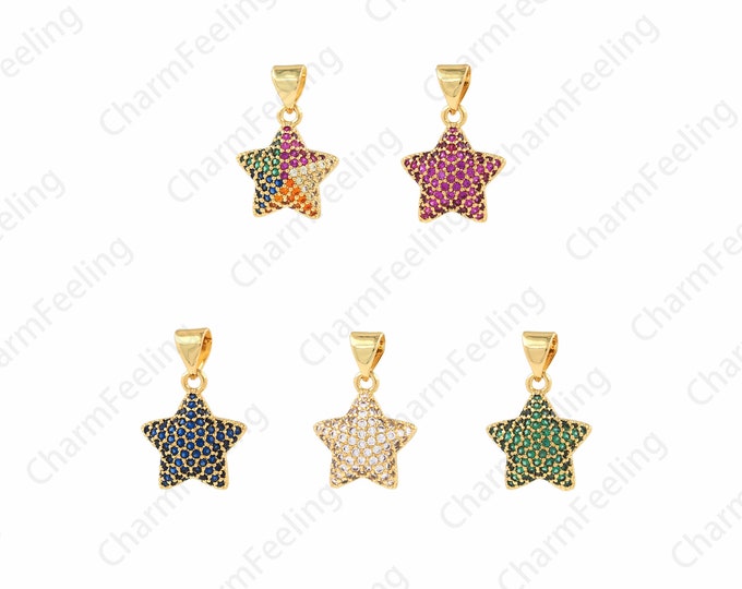 Micropavé CZ Star Charm, Dainty Pendant,Celestial Charm, 18K Gold Filled Star Jewelry, Pentagram Pendant, DIY Jewelry Supplies,12.5x19x4mm
