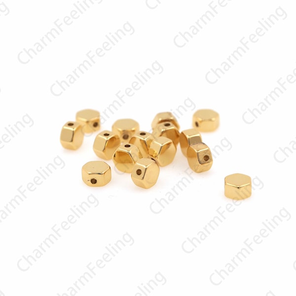 Mini Hexagonal Spacer Beads, Metal Hexagonal Beads, Brass Hexagonal Beads, Hexagonal Charms 5x5.6x3mm 10pcs/30pcs/50pcs