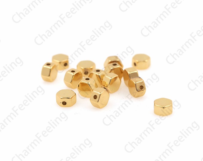 Mini Hexagonal Spacer Beads, Metal Hexagonal Beads, Brass Hexagonal Beads, Hexagonal Charms 5x5.6x3mm 10pcs/30pcs/50pcs