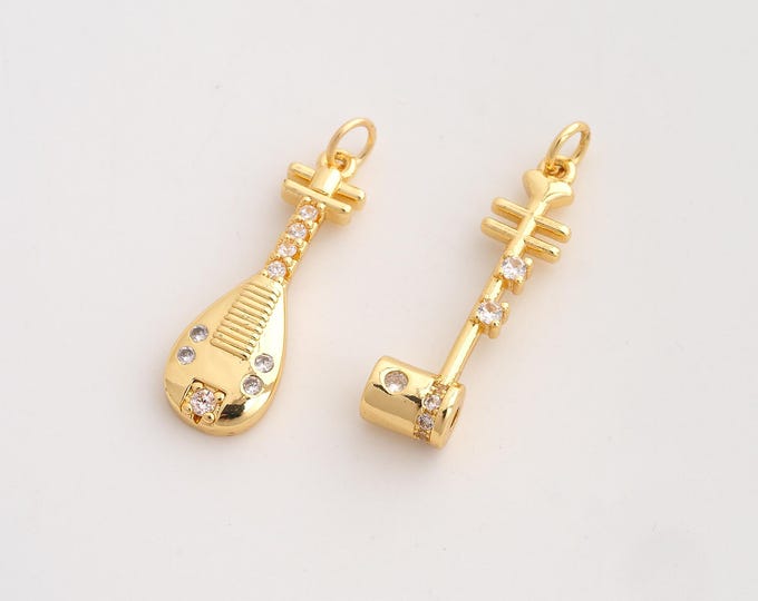 CZ Pipa Pendant,Erhu Pendant,18K Gold Filled Musical Instrument Charm,DIY Jewelry Accessories,Erhu 30.7x7.8x5.3mm Pipa 27x8.8x3.4mm