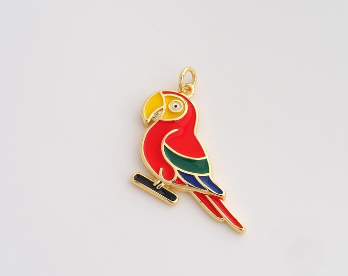 Enamel Parrot Pendant,Flying Pendant,18K Gold Filled Animal Charm,DIY Jewelry Accessories,25.2x28.7x2.8mm