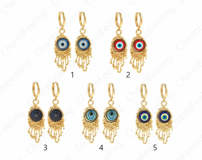 1 Pair,18K Gold Filled Tassel Earrings,Enamel Eye Earrings, Large Round Earrings,Enamel Eye Earrings, Earring Accessories,65x18x5.5mm