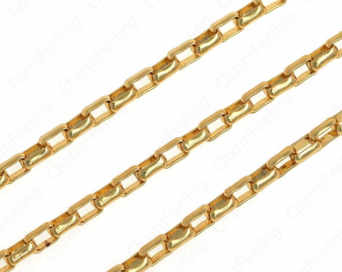 Box Chain Necklace, 18K Gold-plated Nickel-Free And Lead-Free Box Chain, Semi-Finished Chain For Men And Women 5x3mm