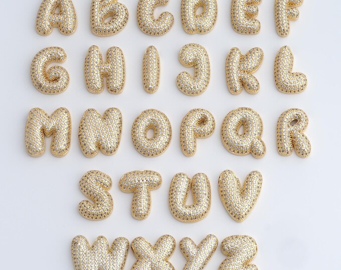 18K Gold Filled Initial Pendant, Micropavé CZ Letter Pendant, Alphabet Charm, DIY Jewelry Accessories, 25.2x20.4x5.4mm