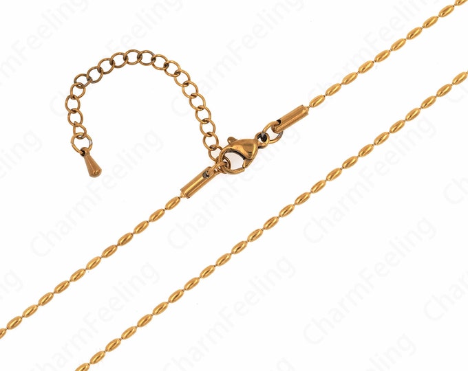 Cylinder Beaded Necklace Gold Necklace, Dainty Chain Necklace,  Layered Necklace,Stainless Steel Chain Classic Chain Necklace 37+6cm