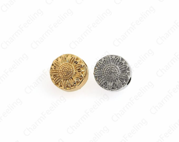 Micropavé CZ Sunflower Bead,18K Gold Filled Flower Shaped Spacer Beads,Flower Beads,Flower Charm,DIY Fewelry Making Accessories,9x6.7mm