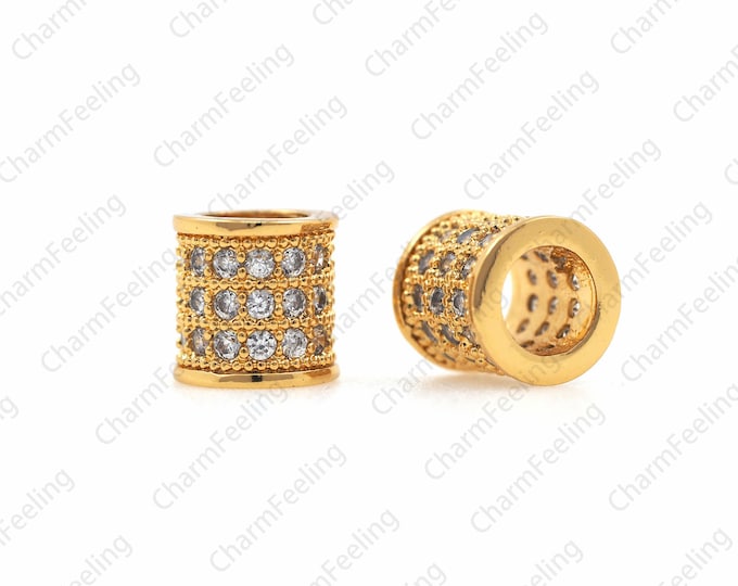 CZ Gold Tube Connector Beads, Micro-Pavé Cylinder Isolation Beads, Spacer Beads, String Beads, CZ pavé large hole tube  8×8mm hole 5mm  1pcs
