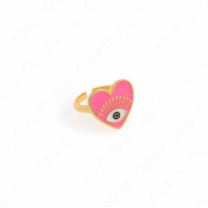 Heart Signet ring Ring,Enamel Engagement Ring, 18K Gold Filled Eye Ring, Enamel Heart Rings,Gold Open Ring, Adjustable Ring, Gift For Her