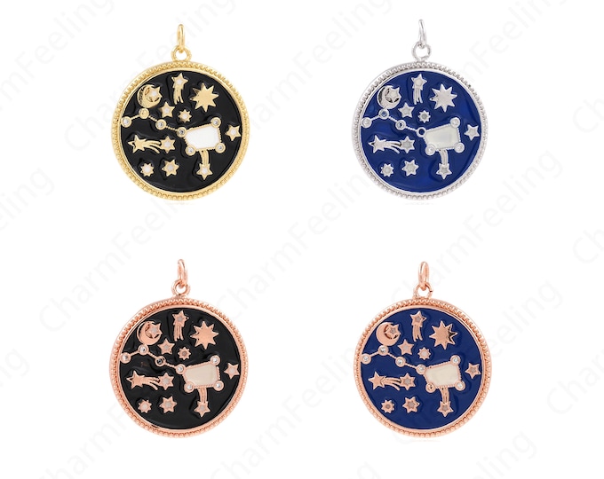 Zodiac Charm,Enamel Necklace, 18K Gold Filled Round Pendant,Star Pendant,Galaxy Pendant, Star Charm, 29x24x2.7mm