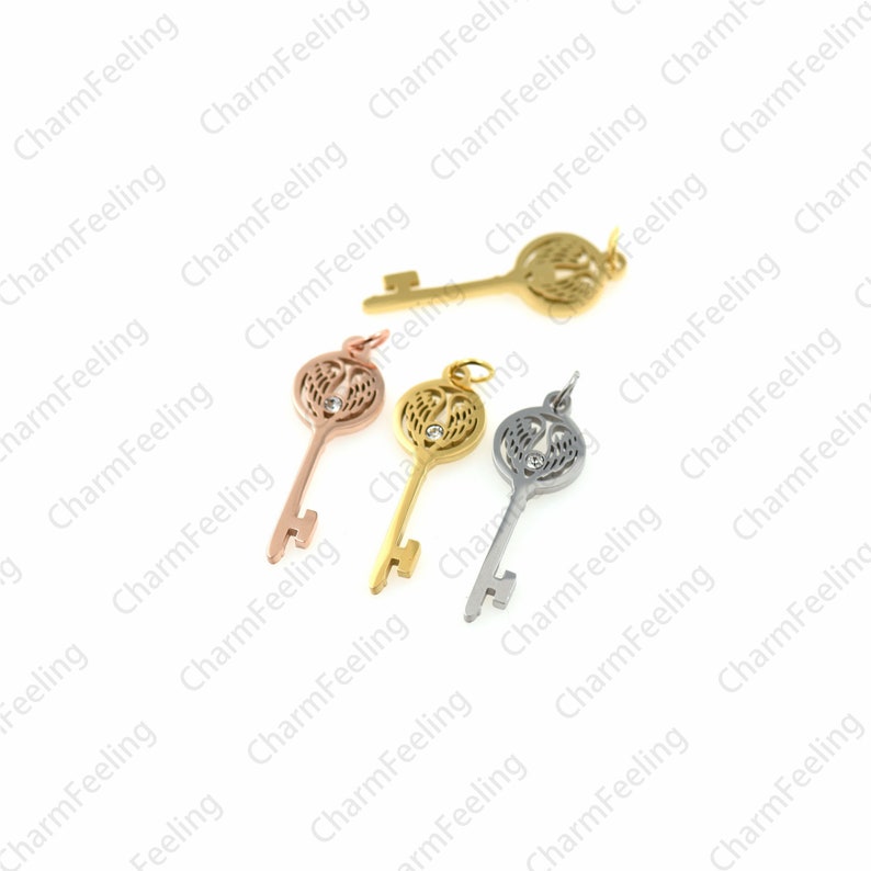 Stainless steel key pendant,gold key necklace,key charm 32.7x10x1.2mm 1pcs
