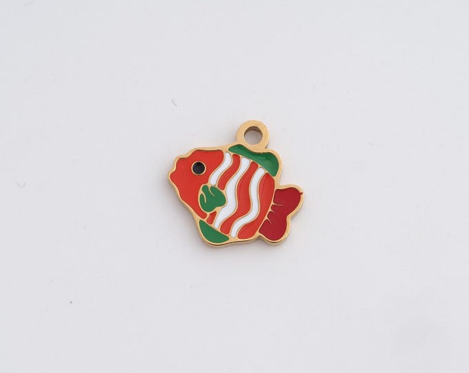 Stainless Steel Fish Pendant,Marine Life Charms,Enamel Fish Charm, DIY Jewelry Supplies,14x13.8x1.2mm