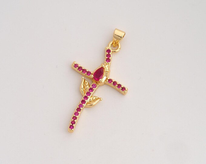 CZ Cross Pendant,Religious Pendant,18K Gold Filled Christian Charm,DIY Jewelry Accessories,39x20.2x5mm