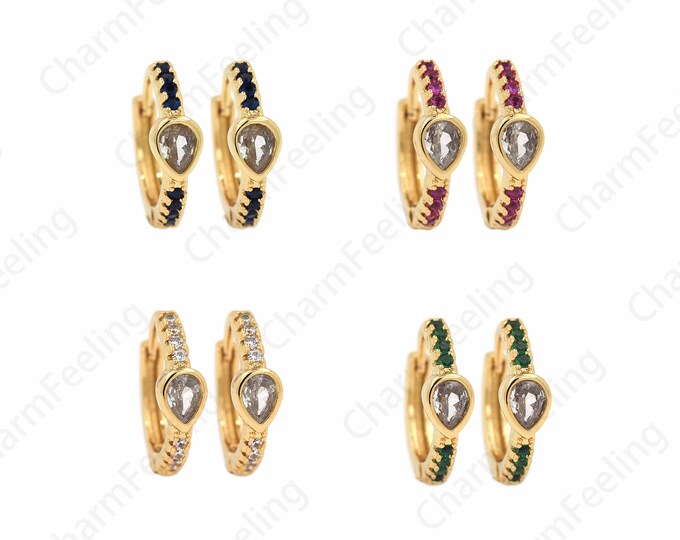 1 Pair, Drop Earrings, 18K Gold Filled Exquisite Earrings, Micropaved CZ Round Earrings, Daily Earrings, DIY Earring Accessories, 13x14x4mm