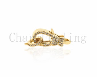 Cubic zirconia lobster claw clasp, brass clasps, jewelry making clasp 12.5*30*7mm 1pcs