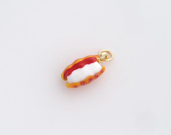 Enamel Bread Charm Pendant 18K Gold Filled Food Pendant Breakfast Pendant for DIY Jewelry Making,20.5x8.8x8.6mm