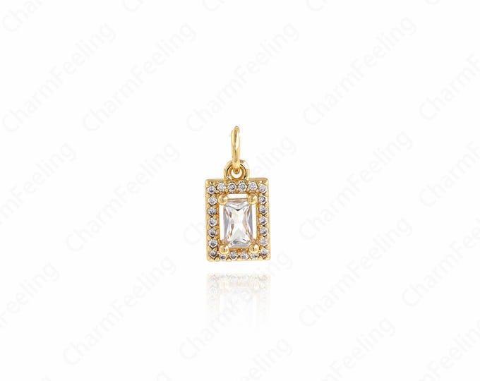 18K Gold Filled Geometric Necklace,Rectangular Pendant, Medal Charm, Suitable For DIY Jewelry Making Accessories,14.3x6.8x3mm