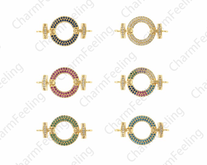 18K Gold Filled Round Connector,Micropavé CZ Good Luck Connector,Round Charm,Coin Connector,Lucky Charm,DIY Jewelry Accessories,19x34x2.5mm