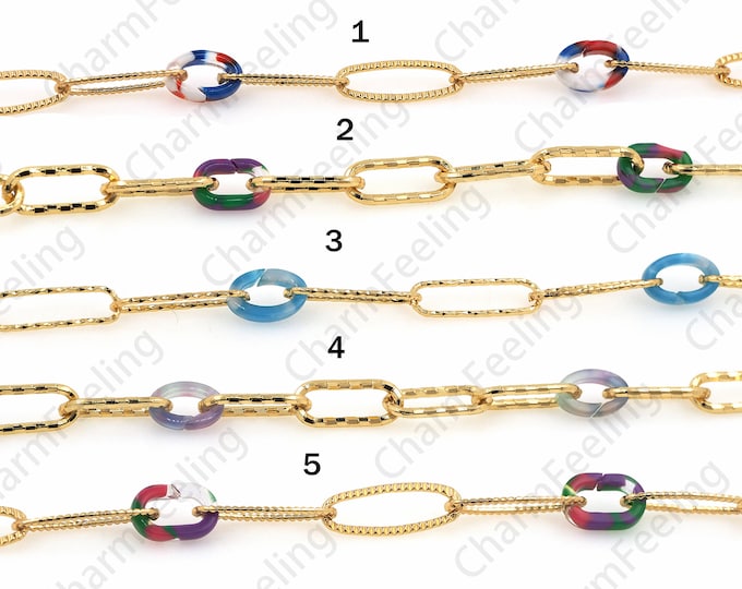 18K Gold Filled Semi-Finished O-Chain, Paper Clip Chain, Acrylic Chain, DIY Bracelet Necklace Making Accessories, 1 Meter