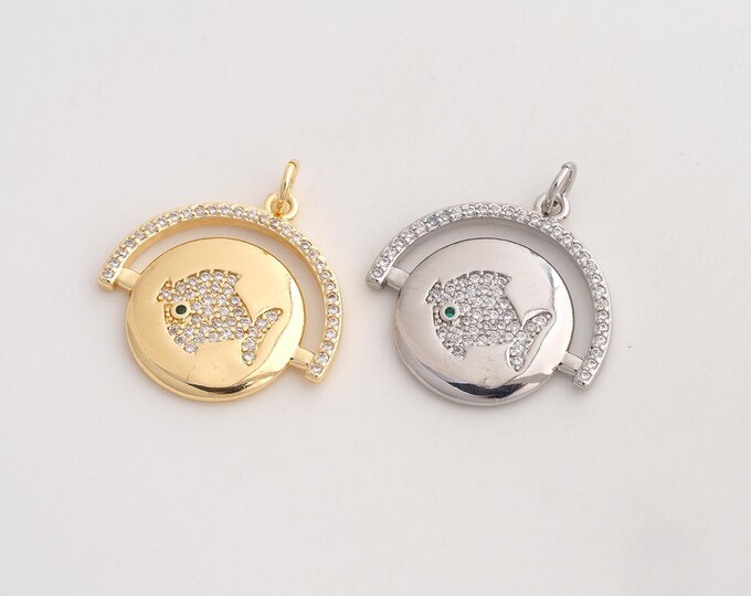 CZ Fish Pendant,Marine Life Pendant,18K Gold Filled Fish Charm,DIY Jewelry Accessories,24.8x22.5x2.3mm