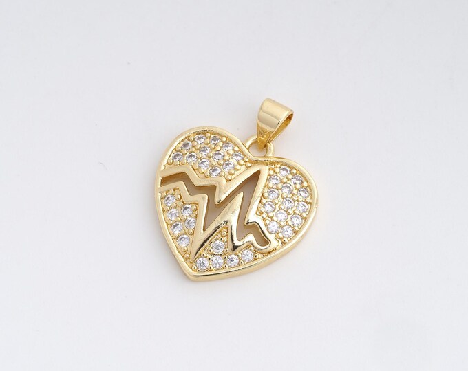 Heartbeat Pendant,18K Gold Filled Heart Necklace,Micropavé CZ Love Charm,DIY Jewelry Accessories 24.2x20x3.2mm